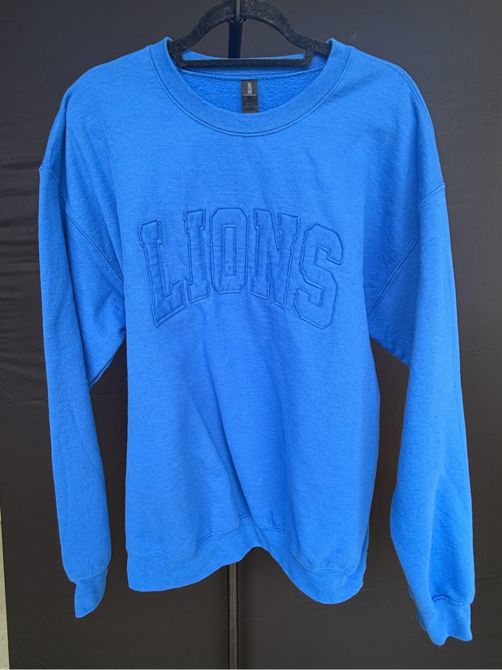 Gildan Blue "LIONS" Embroidered Crewneck Sweatshirt